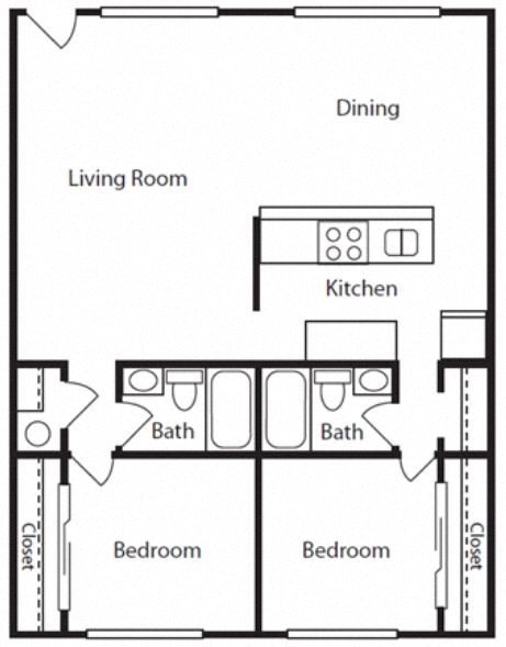 Wisteria Walk Apartments 2 Bed 2 Bath Floor Plan